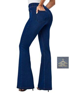 Women's Stretchy Bell Bottom Jeans Pull On Bootcut Flare Jeggings with Pockets